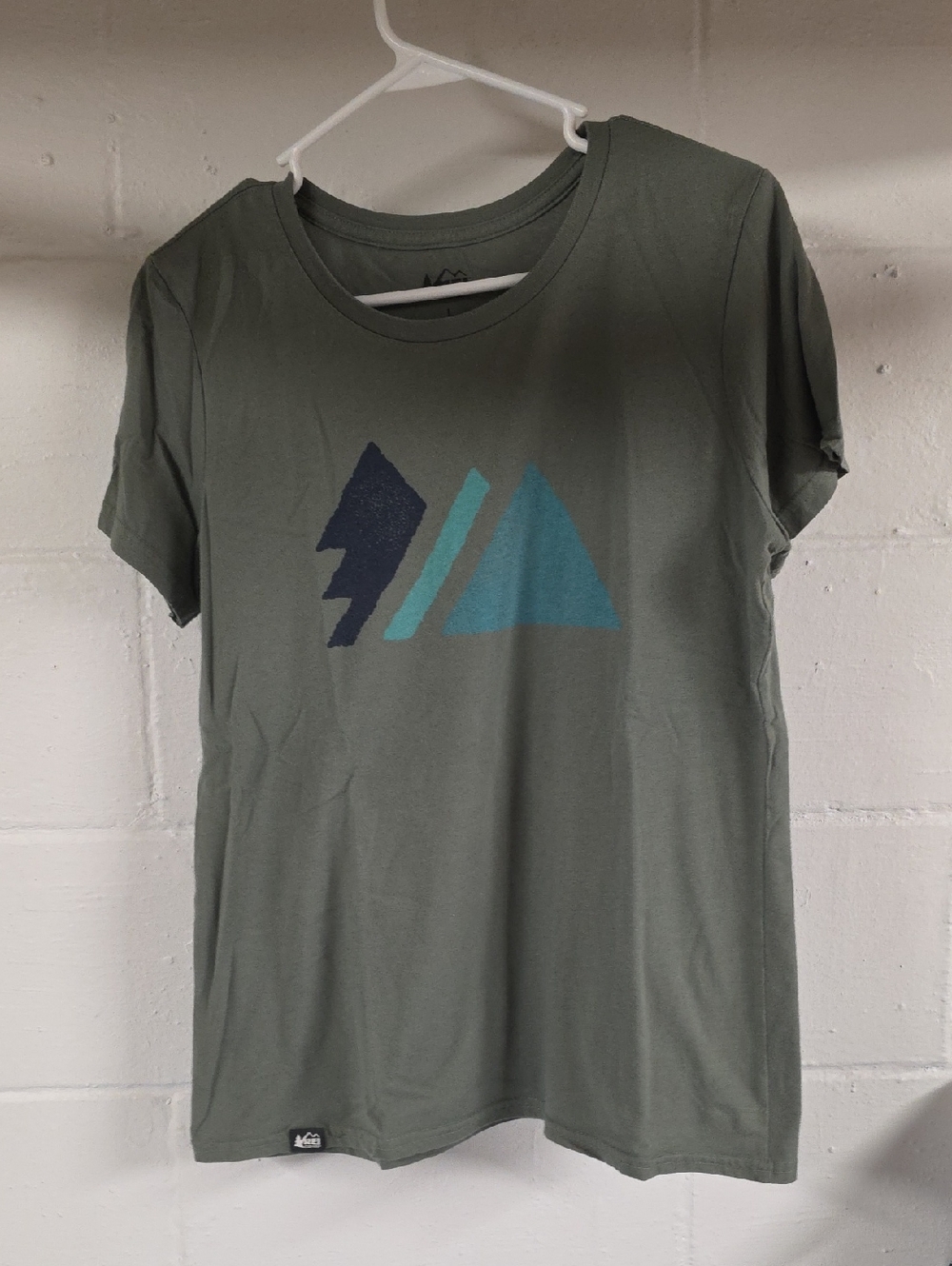 REI Olive Green Women's Tee with Subtle Logo Print